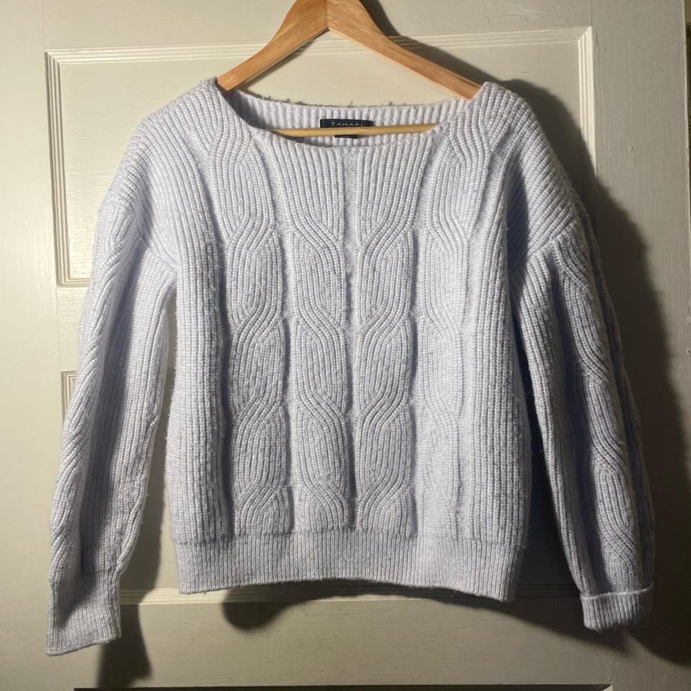 Tahari Light Gray Cable Knit Sweater Size S